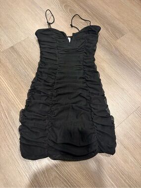 Princess Polly Black Ruched Spaghetti Strap Mini Dress